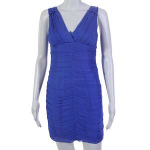 Miele Women's V-Neck Sleeveless Cinch Lined Mini Dress Blue Size 36